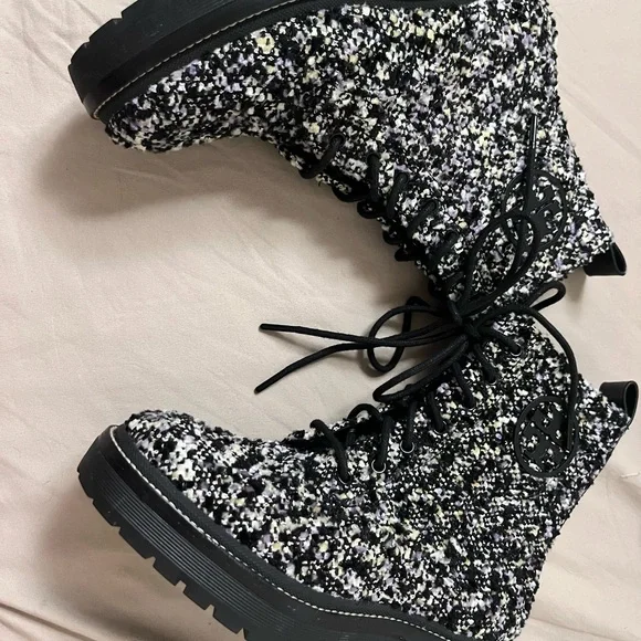 Tory Burch Black and White Tweed Ankle Boots - Picture 2 of 9